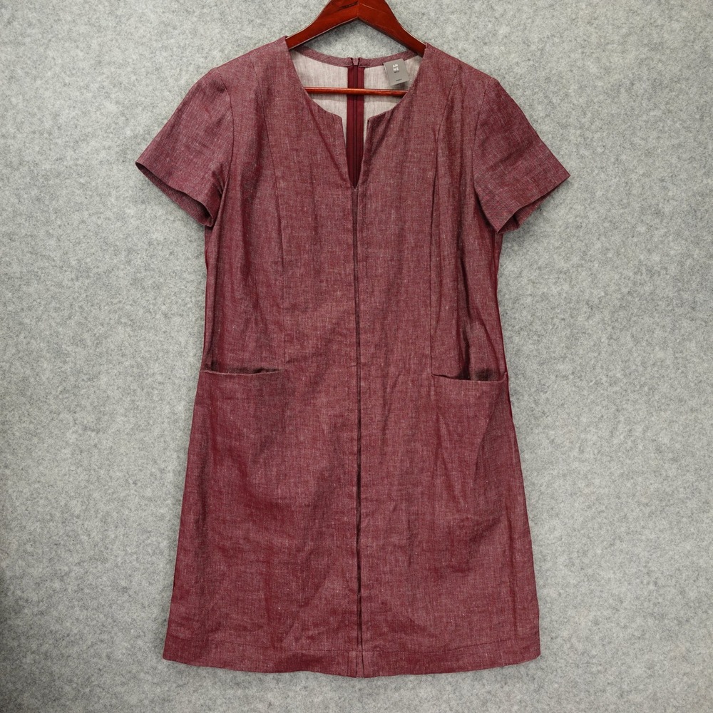 Lagenlook Linen Shift Dress Womens MEDIUM 2 Wine Red Summer Fall ANNE WILLI $331